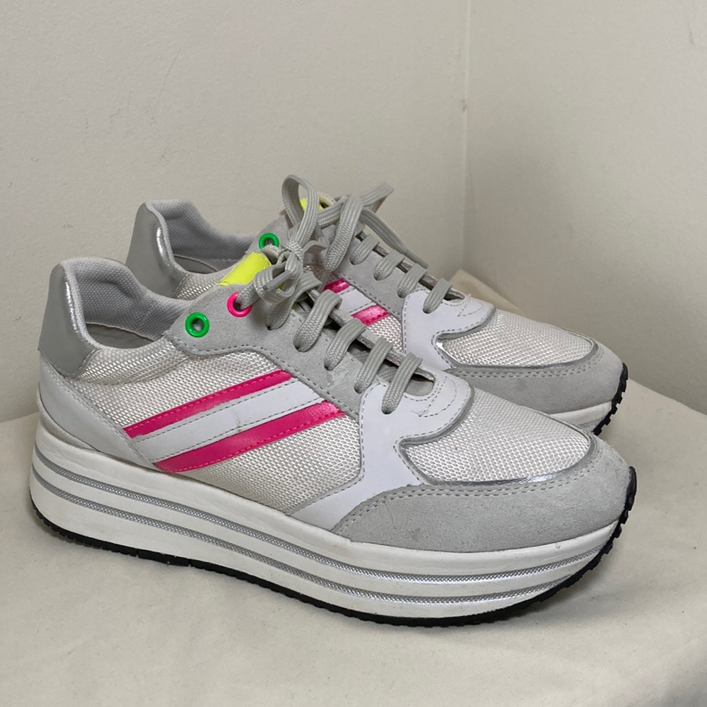 Geox White Gray Sneakers with Pink Accents
